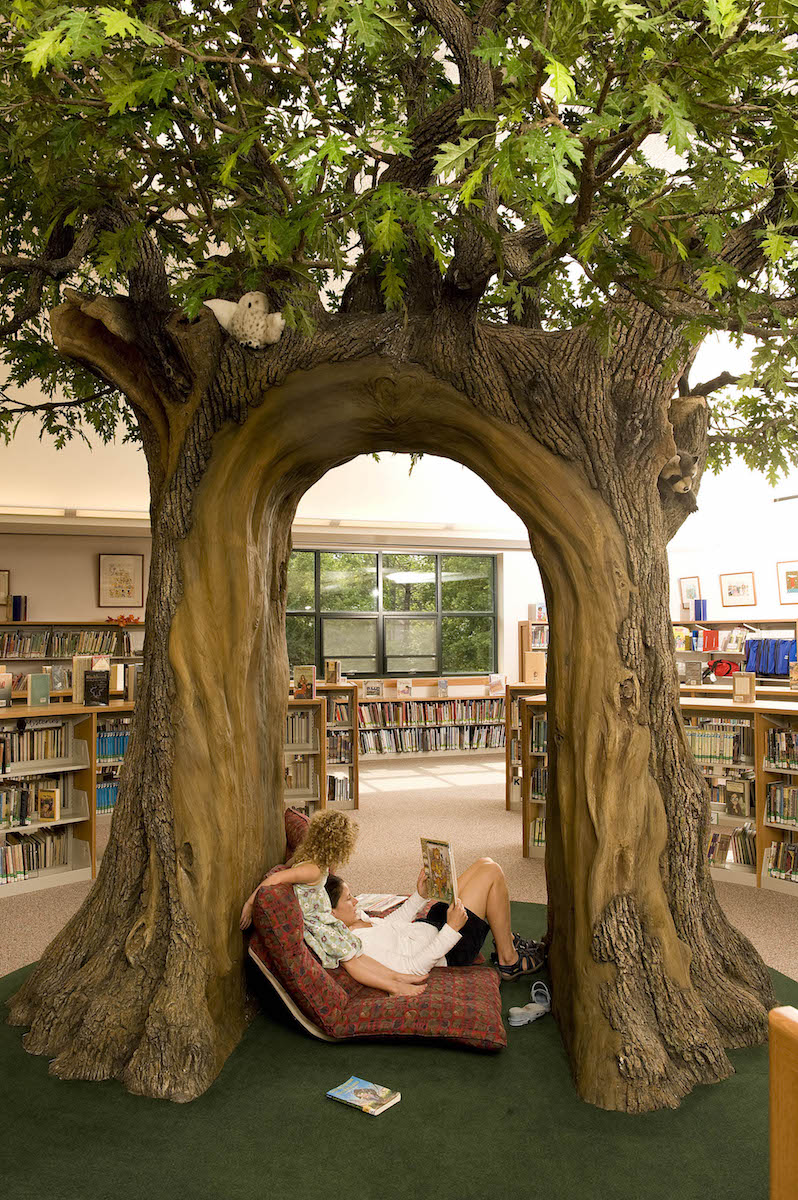 library tree oak reading trees children ontario canada collingwood steel libraries fake naturemaker nature artificial rooms sculpture wallingford furniture banyan